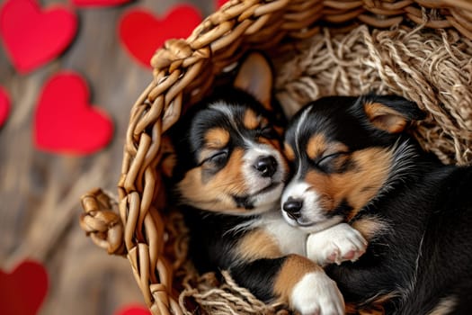 Cute puppy couple in love on valentines day Pragma