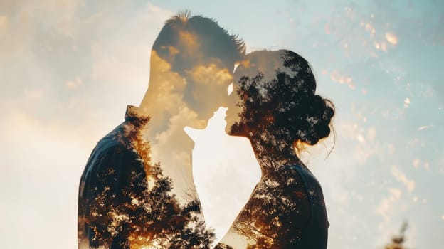 young couple in love , beautiful nature background , valentines day pragma