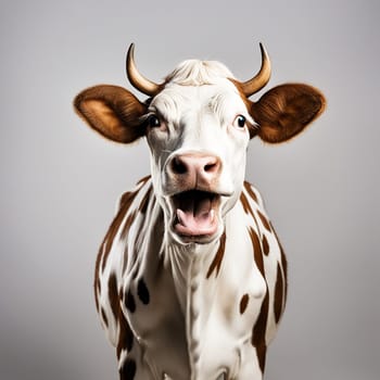 Amusing Portrait cow Isolated on White Background