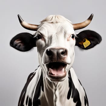 Amusing Portrait cow Isolated on White Background