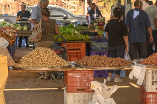 trading nuts at the bazaar on the island of Cyprus in autumn