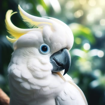 Parrot in the tropical forest. Generative AI. High quality photo