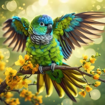 Parrot in the tropical forest. Generative AI. High quality photo