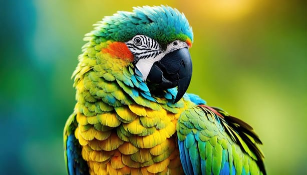 Parrot in the tropical forest. Generative AI. High quality photo