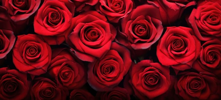 Natural red roses background. Background template for banner or greeting card.