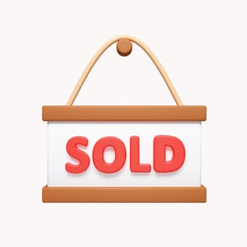 3d sold for sale placard. sold sticker. sold. sold sign. icon isolated on white background. 3d rendering illustration. Clipping path..