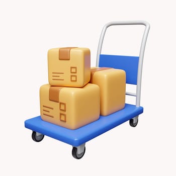 3d Cardboard boxes on trolley. shopping shipment concept. delivery. icon isolated on white background. 3d rendering illustration. Clipping path..