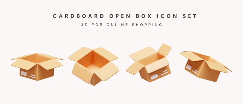 3d Set of cardboards box for shopping online concept. icon isolated on white background. 3d rendering illustration. Clipping path..