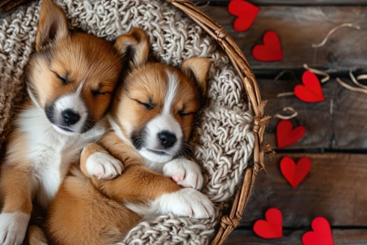 Cute puppy couple in love on valentines day Pragma