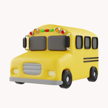 3d yellow School bus, back to school concept icon render illustration.