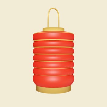 3d chinese lanterns. Mid autumn festival. icon isolated on yellow background. 3d rendering illustration. Clipping path..
