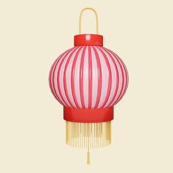 3d chinese lanterns. Mid autumn festival. icon isolated on yellow background. 3d rendering illustration. Clipping path..