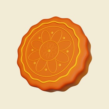 3d mooncake. Mid autumn festival. icon isolated on yellow background. 3d rendering illustration. Clipping path..