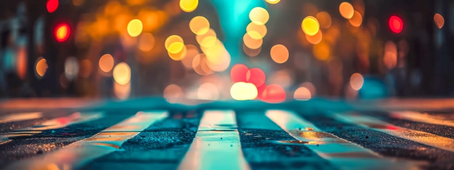 pedestrian crossing in night city, blurred banner with copy space.