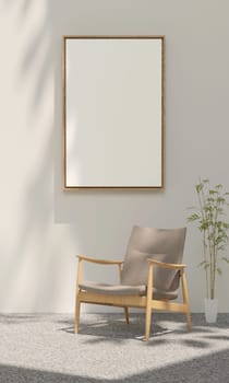 Blank vertical poster frame mock up in Living room. modern living room interior background, beige sofa. 3d rendering illustration..