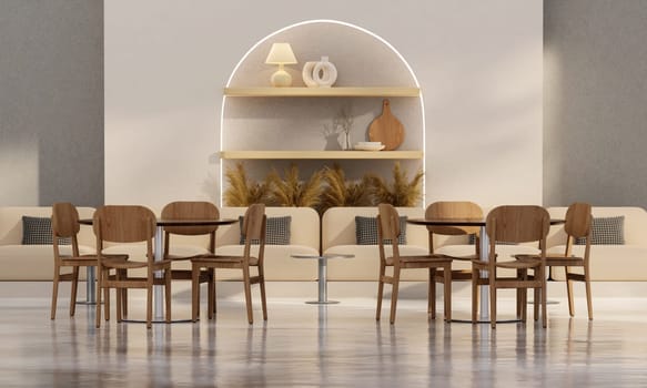 luxury cafe room with dining room table and chair decorate with luxury style 3d render, white wall and ceramic floor 3d render,.