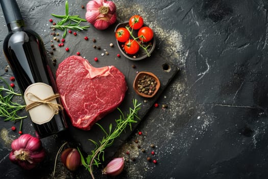 grilled beef steak for valentines day pragma in black background