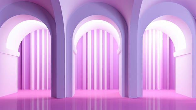 Abstract pink room with arch. Surreal architectural abstraction in pastel colors. Generated AI