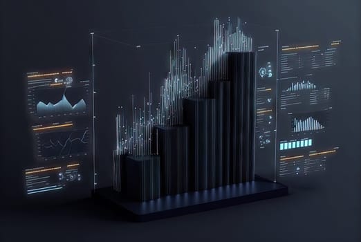 Abstract data graph concept with data clusters and particles. Digital sorting and management concept for business and finance. Generated AI