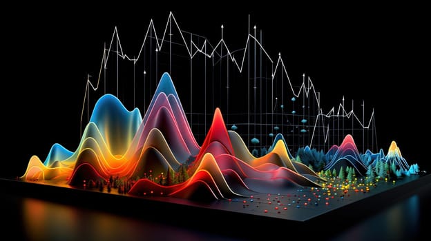 Abstract business graph in mountain style. Data connection concept element for business. Generated AI