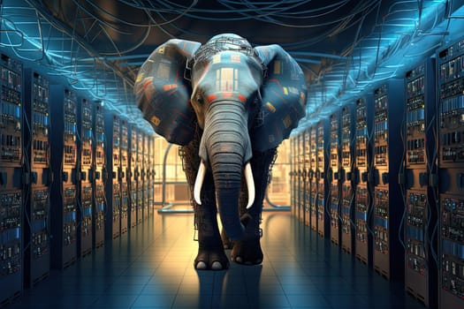 Elephant in the server room. Concept of the big data and digital fragility. Generated AI