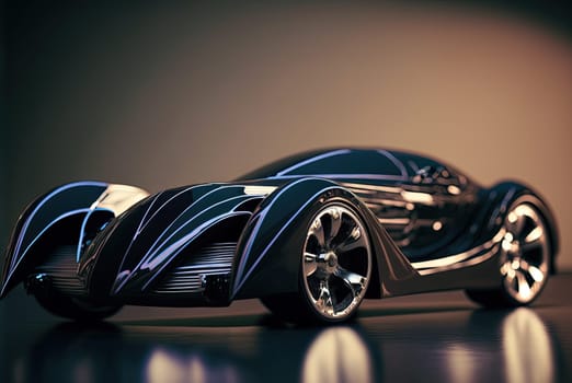 Abstract futuristic car with shiny reflections. Beautiful conceptual supercar. Generated AI