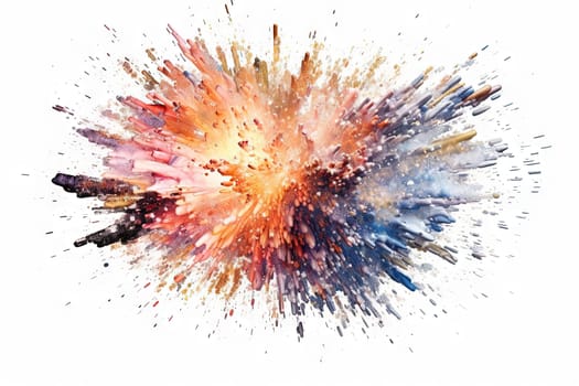 Abstract colorful powder explosion. Paint or cosmetics burst on white background. Generated AI