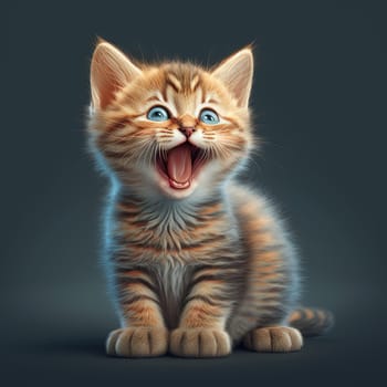 Cute kitten laughing. Small domestic cat kid yawning or smiling. Generative AI