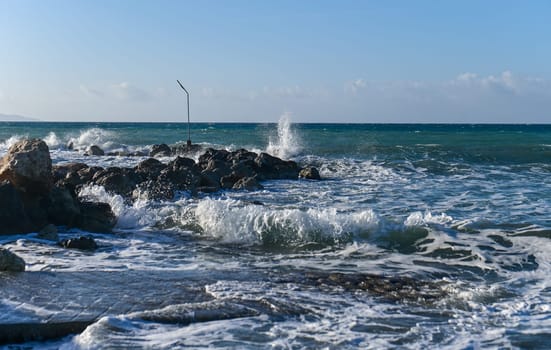waves of the Mediterranean sea in winter on the island of Cyprus