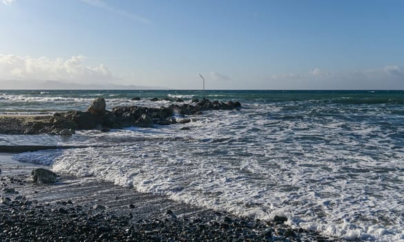 coast beach waves shore of the Mediterranean sea in winter in Cyprus 1