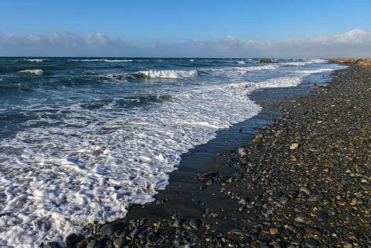 coast beach waves shore of the Mediterranean sea in winter in Cyprus 3