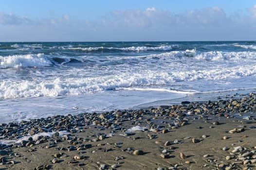 excitement during high tide on the Mediterranean sea in winter on the island of Cyprus 1