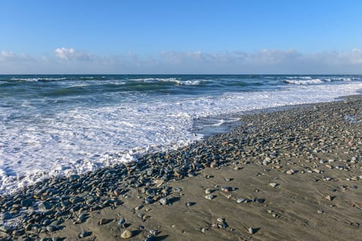 excitement during high tide on the Mediterranean sea in winter on the island of Cyprus 3