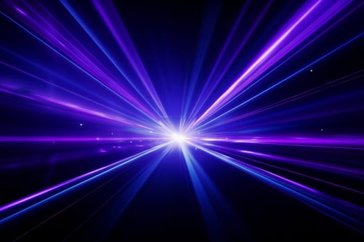 Blue and violet beams of bright laser light shining on black background. High quality photo