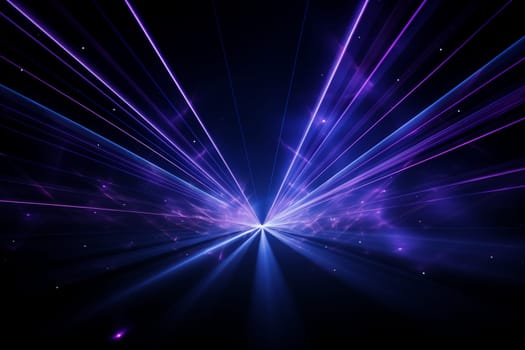 Blue and violet beams of bright laser light shining on black background. High quality photo