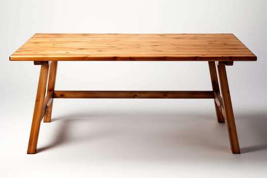 Table with legs made of natural wood on a white background.