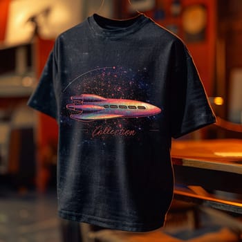 The design of a modern T-shirt. Collection 2024. Space, the future, futurism, galaxies. High quality illustration