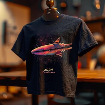 The design of a modern T-shirt. Collection 2024. Space, the future, futurism, galaxies. High quality illustration