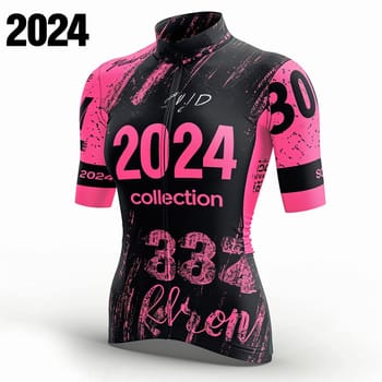 The design of women's sportswear. Collection 2024. Pink and black colors. Top. High quality illustration