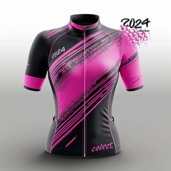 The design of women's sportswear. Collection 2024. Pink and black colors. Top. High quality illustration