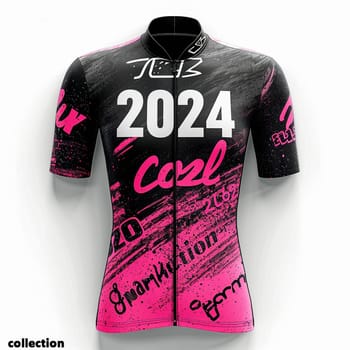 The design of women's sportswear. Collection 2024. Pink and black colors. Top. High quality illustration