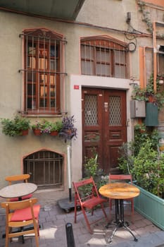 turkey istanbul 12 june 2023. cafe store front in old city Balat. Balat is popular touristic destination in Istanbul