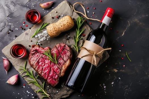 grilled beef steak for valentines day pragma in black background