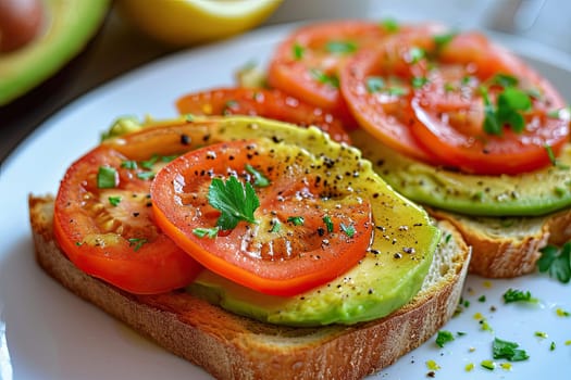 Avocado and Tomato Toast as a healthy breakfast or snack option.