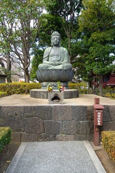 Tokyo, Japan. January 2024. view of the  bronze statue of Amida Nyorai