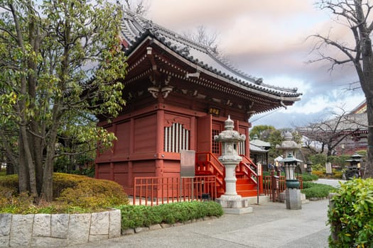 Tokyo, Japan. January 2024. Exterior view of the Hashimoto Yakusi-Do Buddhist temple in the city center