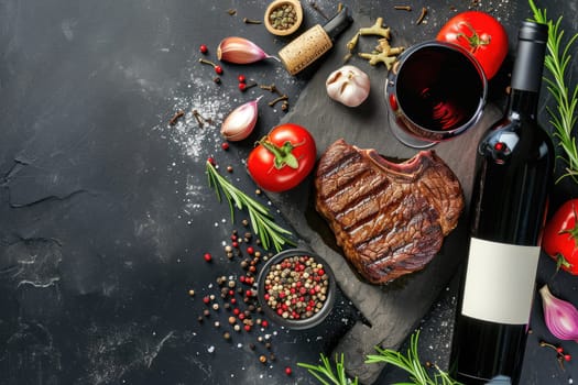 grilled beef steak for valentines day pragma in black background