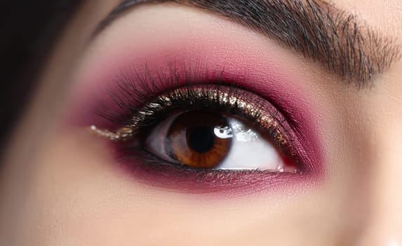 Closeup of womans eye with beautiful makeup. Professional makeup concept