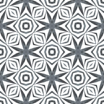 Watercolor ikat repeating tile border. Black and white radiant boho chic summer design. Textile ready positive print, swimwear fabric, wallpaper, wrapping. Ikat repeating swimwear design.