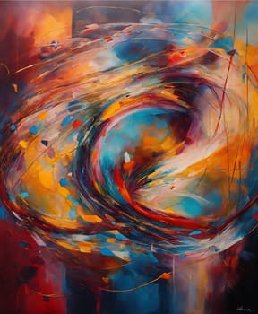 A colorful swirl painting with vibrant hues against a captivating black background.